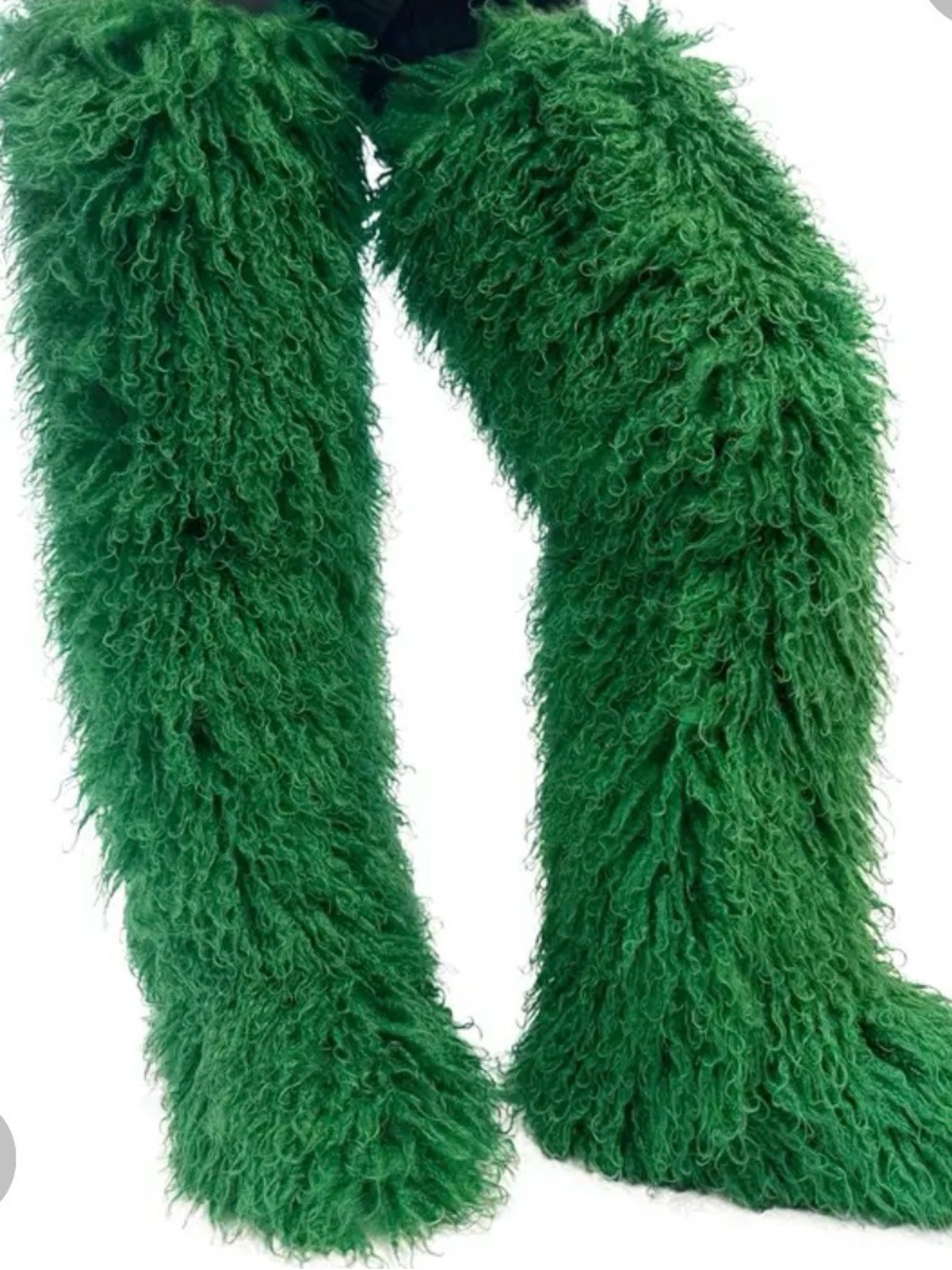 Emerald Green Furry Over the Knee Boots Festival Rave Halloween Grinch Party